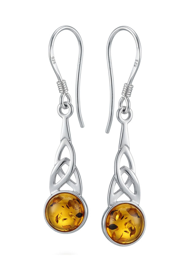 Boucles celtiques ambre et argent pour femme