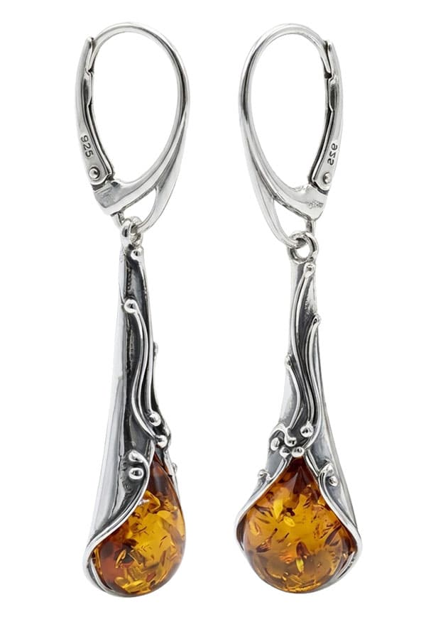 Boucles d'oreilles ambre ancien sur argent 925 patiné