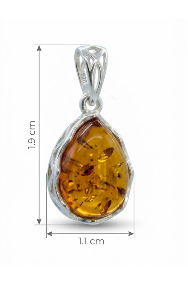 Pendentif Ambre Goutte Argent, cotes