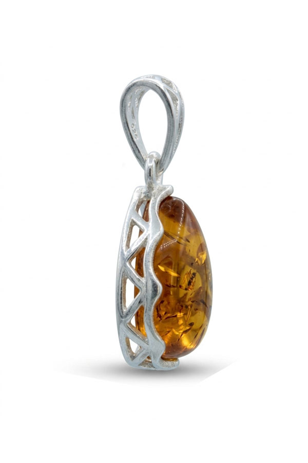 Pendentif Ambre Goutte Argent, profil
