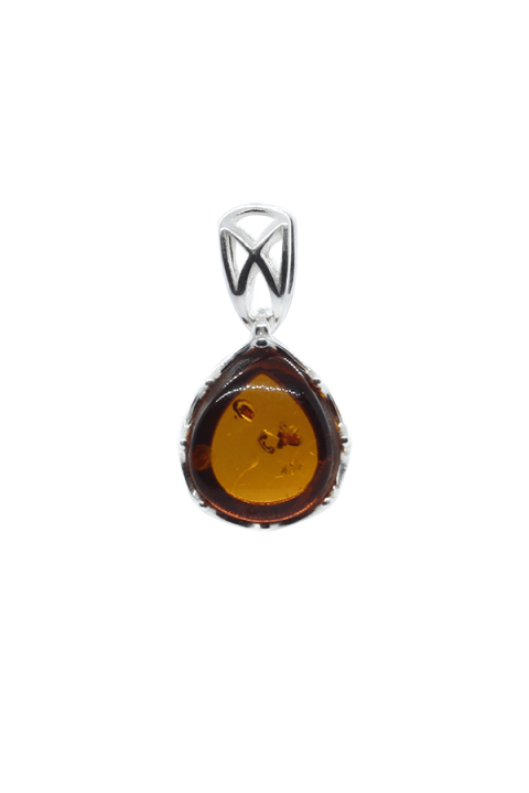 Pendentif Ancien En Ambre Avec Monture En Argent 835 (poinçon K6) - Occasion
