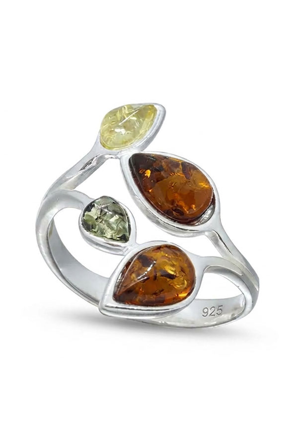 Bague ambre multicolore. et argent 925/1000 poinçonné