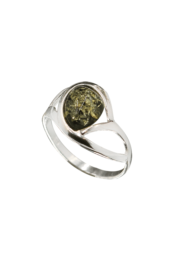 Bague Fantaisie Vintage - Ambre Vert Taille 55 - Bijou Occasion Avec Charme Ancien - Quelques Traces D'usure