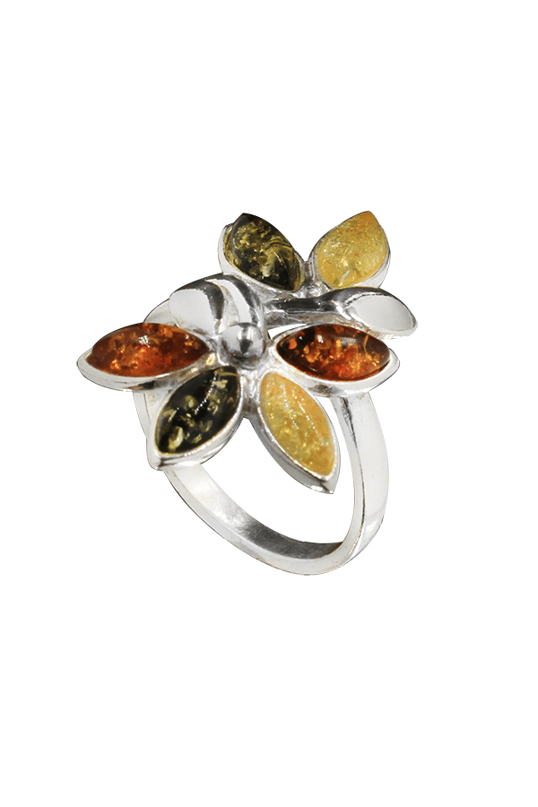Bague Chevalière Rhodiée Argent Avec Cabochon Résine Ambre Vert Irisé - Taille 62 - Occasion Comme Neuve