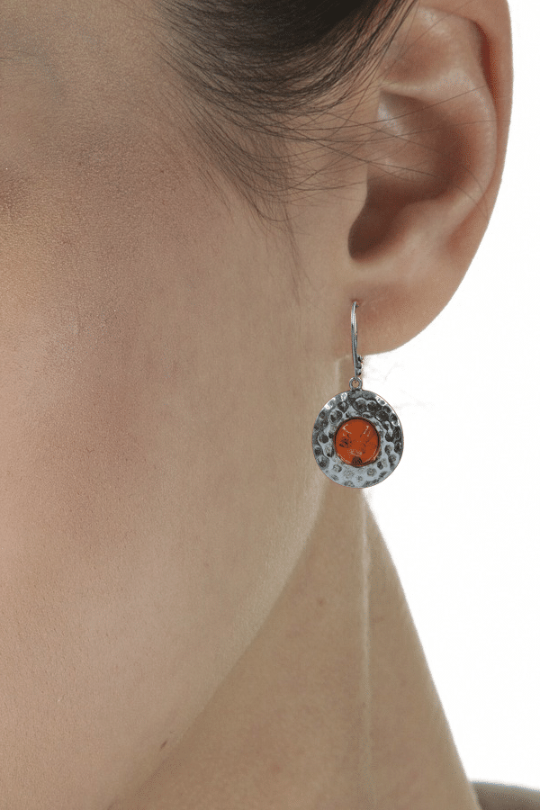 Boucles D'oreilles Anciennes En Ambre Balte Et Bakélite - Tige Argent 925, Plaqué Or - Occasion