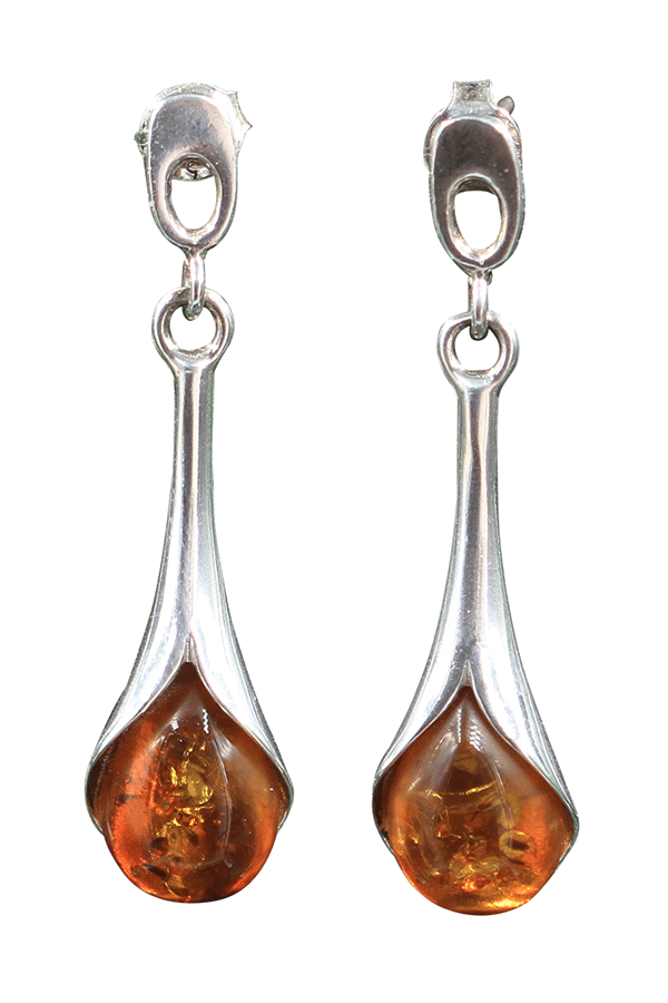 Boucles D'oreilles Pendantes Ambre Naturel - Argent 925 - Bijoux Femme