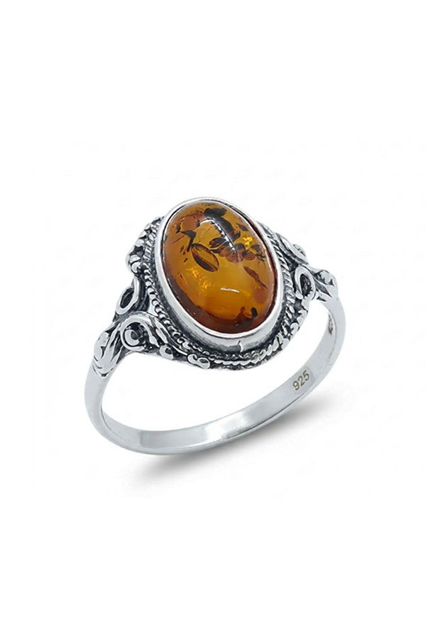 Bague-ambre-cognac, et argent sterling 925