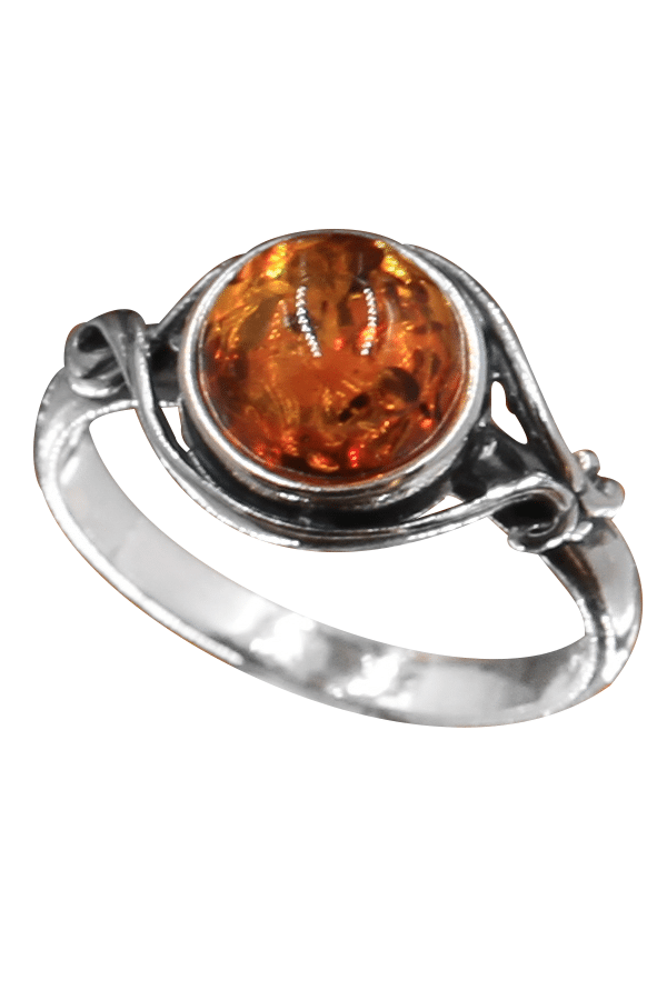 Collier Vintage En Ambre Et Argent - Pierre Orange, Bon état - Ancien Bijou Sans Marque