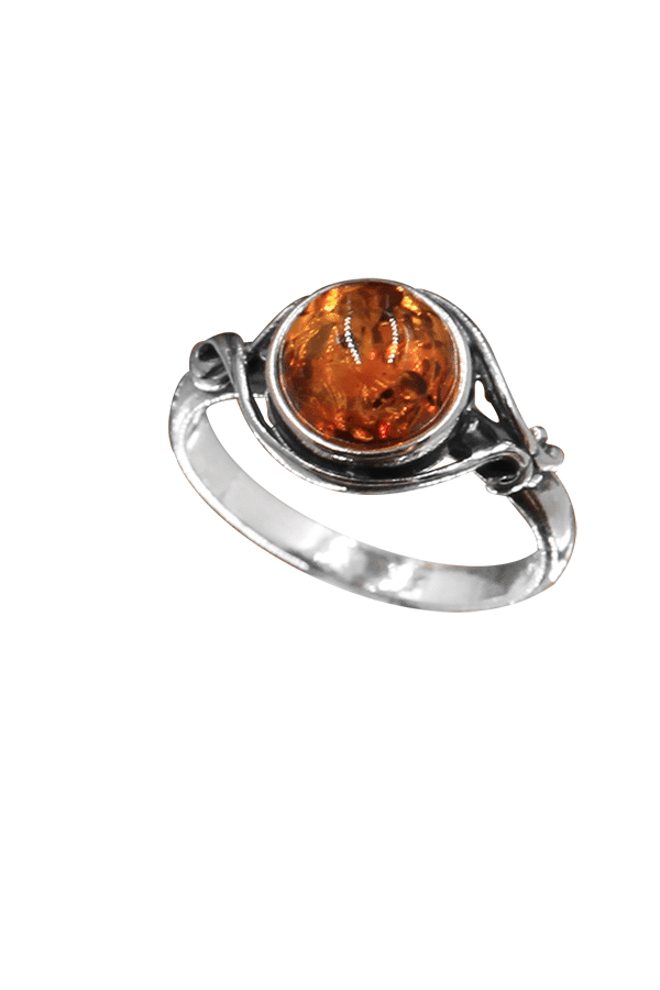 Bague Ancienne En Argent Massif Avec Perle D'ambre - Taille 53 - Occasion