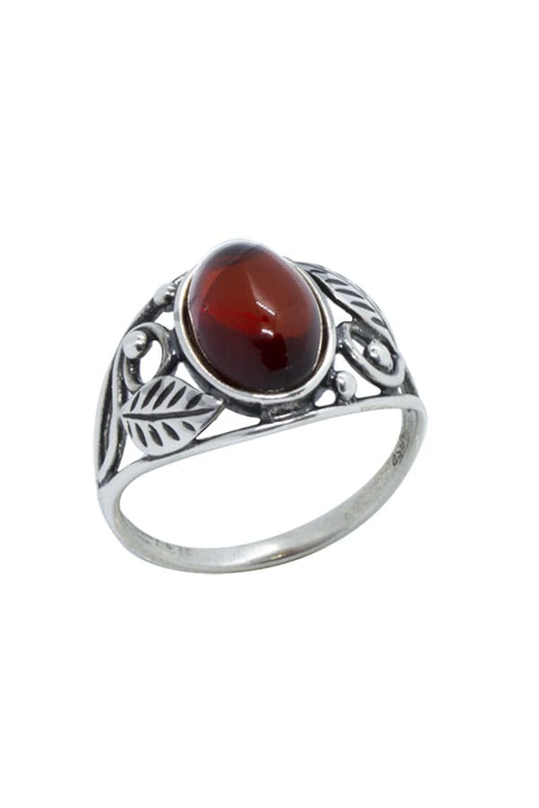 Bague ambre et argent cerise