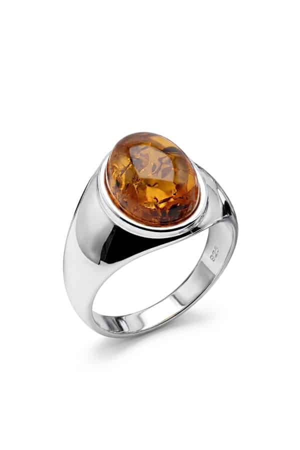 Bague chevalière ambre et argent 925