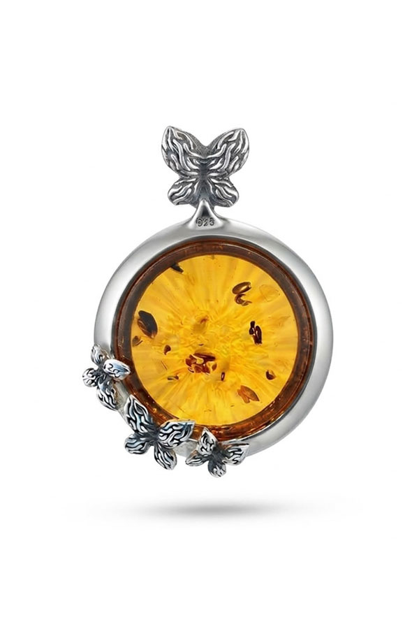 Bijou papillon ambre cognac et argent rhodié 925