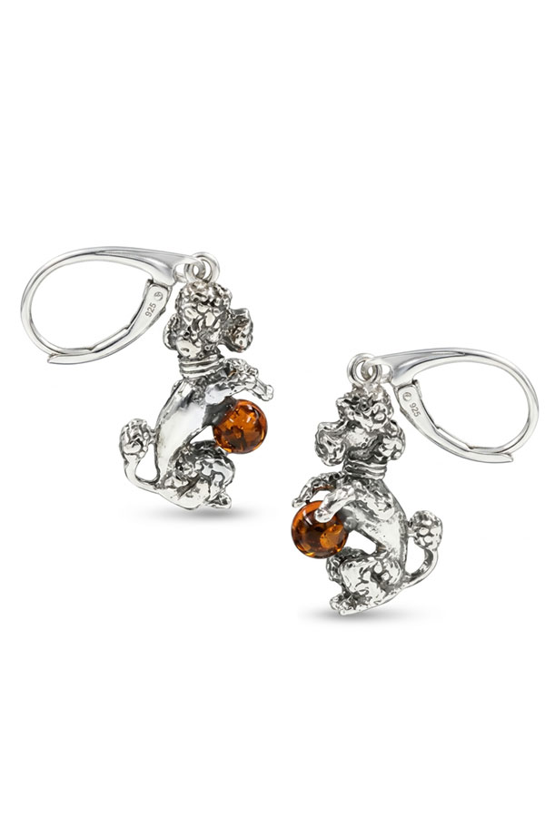 Boucles d'oreilles en ambre chien sur argent authentique