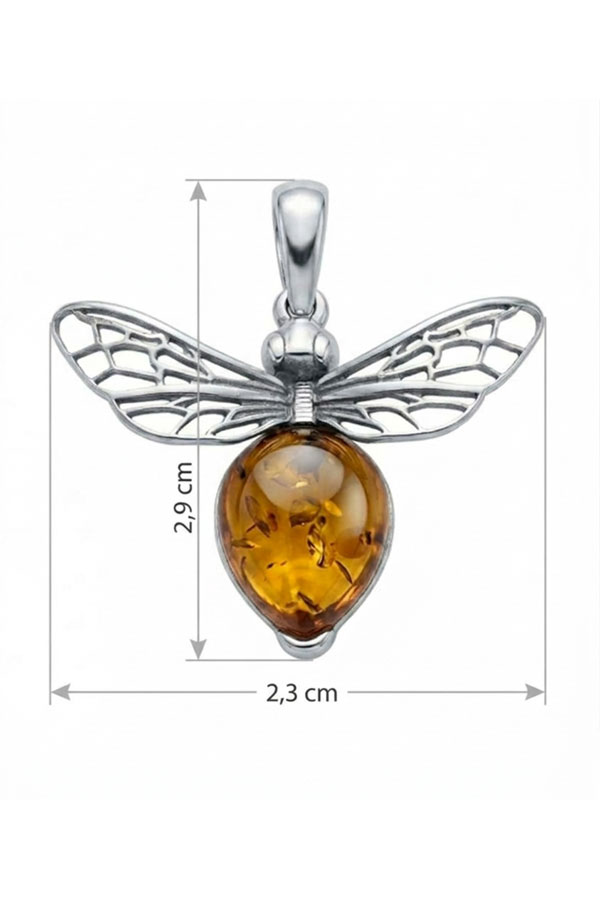 Pendentif Abeille Ambre et Argent, dimensions