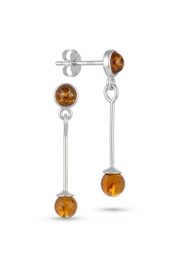 Boucles-d'oreilles-ambre-allongées sur argent véritable 925