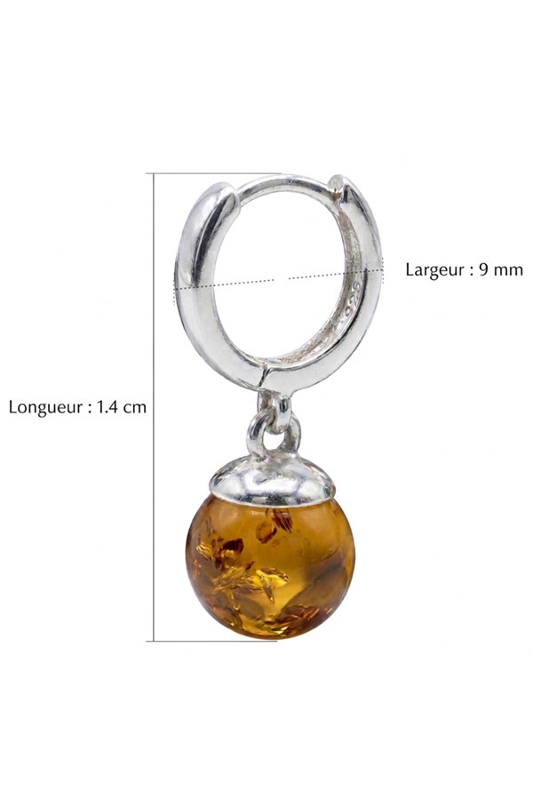 Boucles-d'oreilles-ambre-boule, dimensions. pour femme