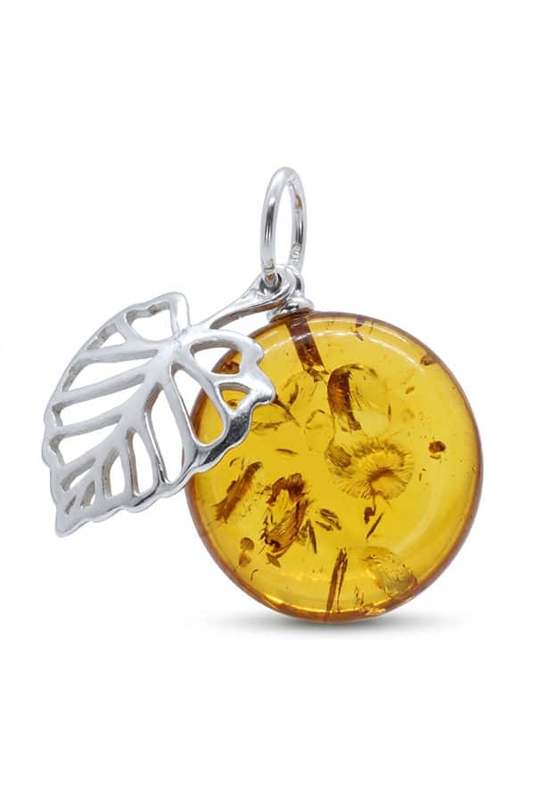 Pendentif ambre feuille en argent