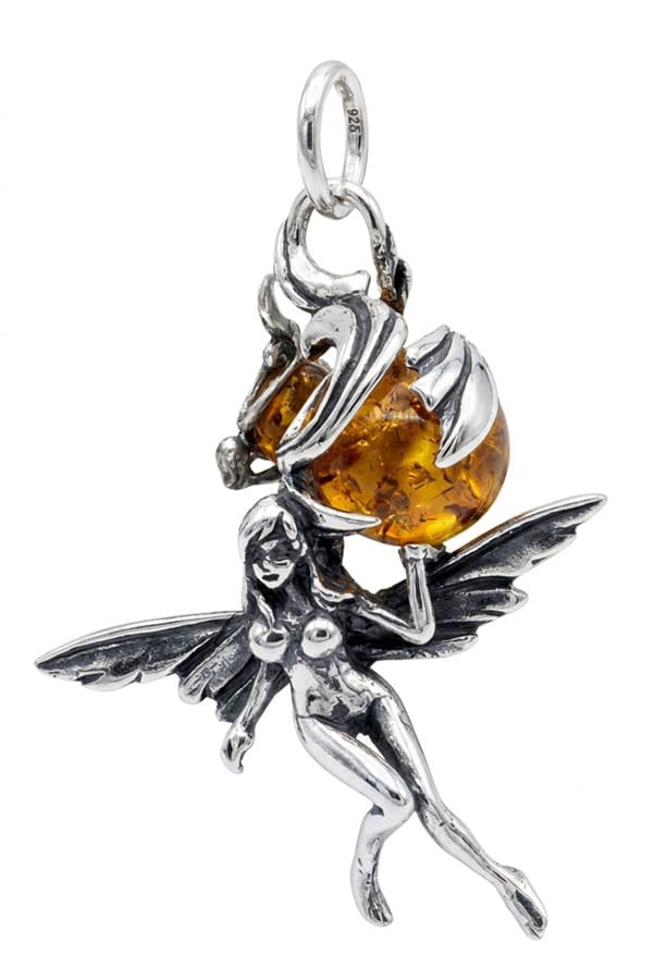 Pendentif fée ambre argent 925