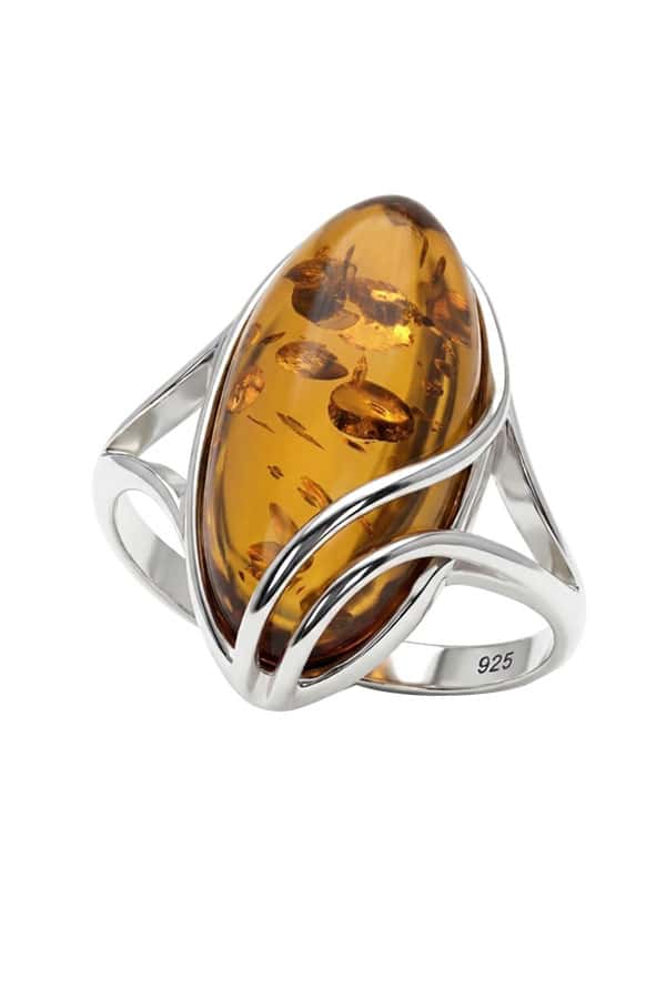 Bague Ambre Cognac & Argent Femme