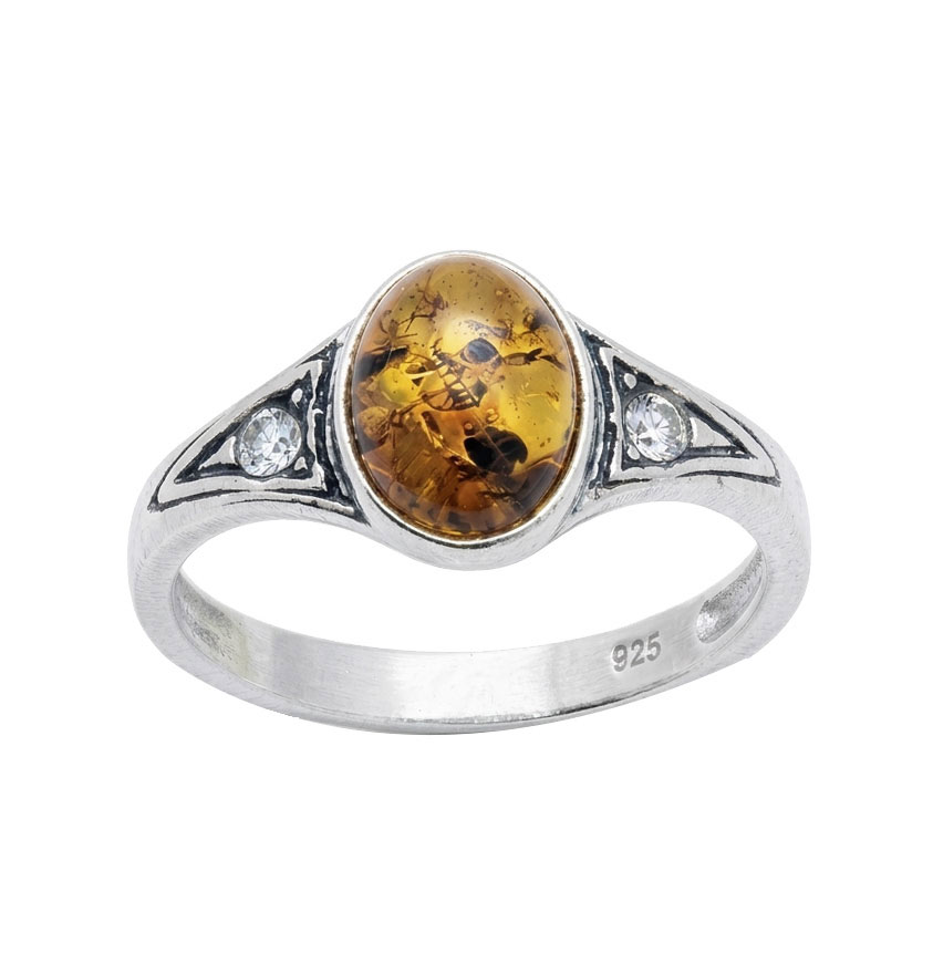 Bague ambre fine en argent vintage
