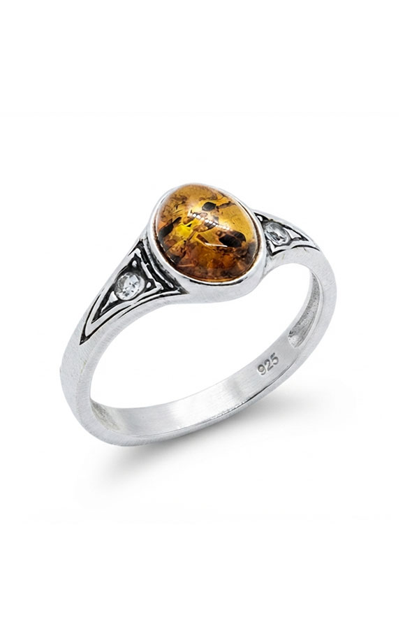Bague ambre fine en argent mixte