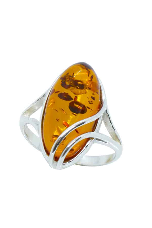 Bague-ambre-grosse-pierre, sur argent sterling poinçonné 925