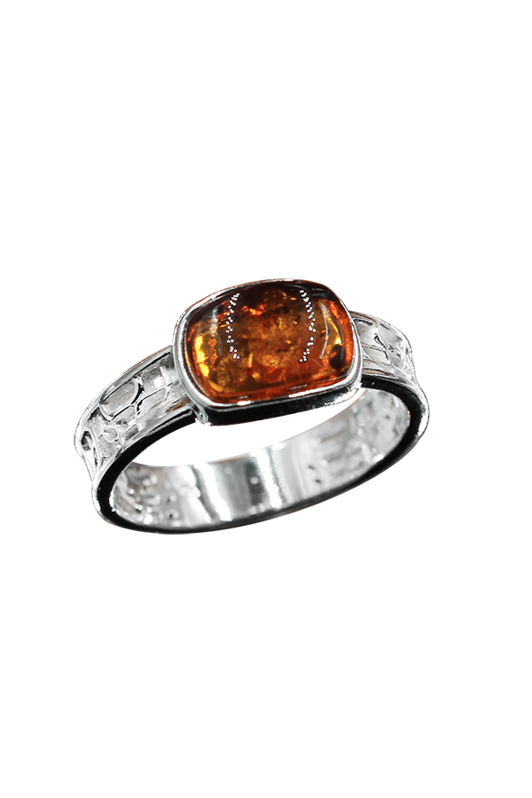 Bague vintage en argent sterling 925 avec ambre, taille 5 - France