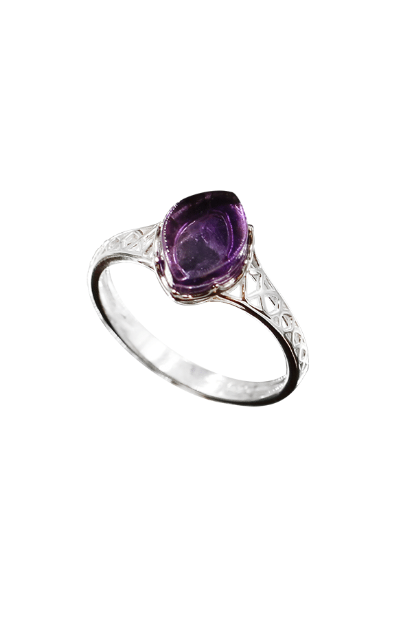 Bague En Or 18 Carats Avec Améthyste Naturelle - Taille 16, Style Art Déco