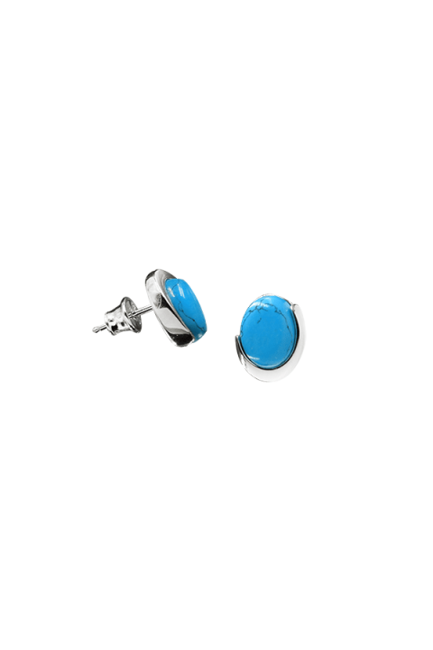 Boucles D'oreilles Créoles Bois Et Turquoise - Argent - Marque Puzzwoods