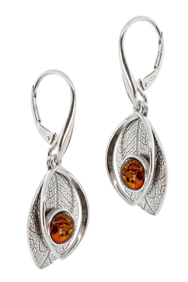 Boucles d'oreilles argent brossé et ambre cognac