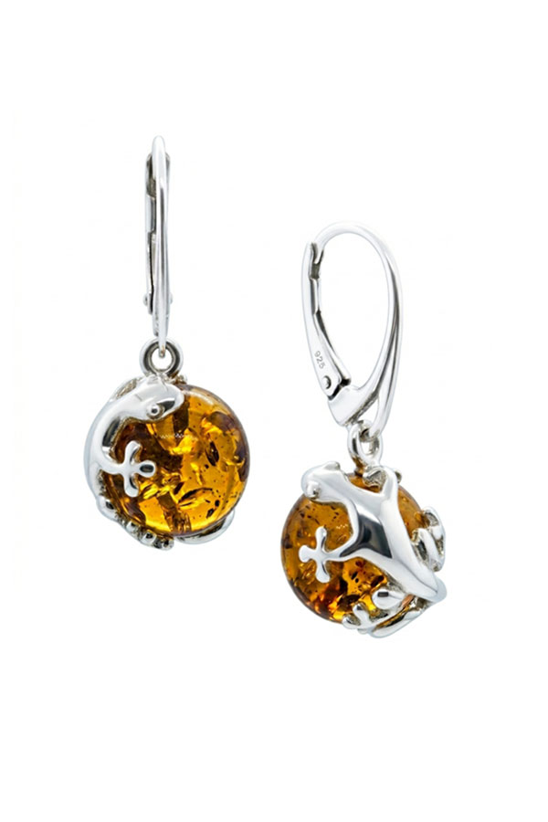 Boucles salamandre argent & ambre cognac
