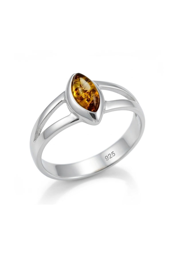 Bague ambre cognac et argent sterling