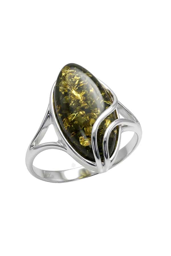 Bague ambre vert et argent sterling