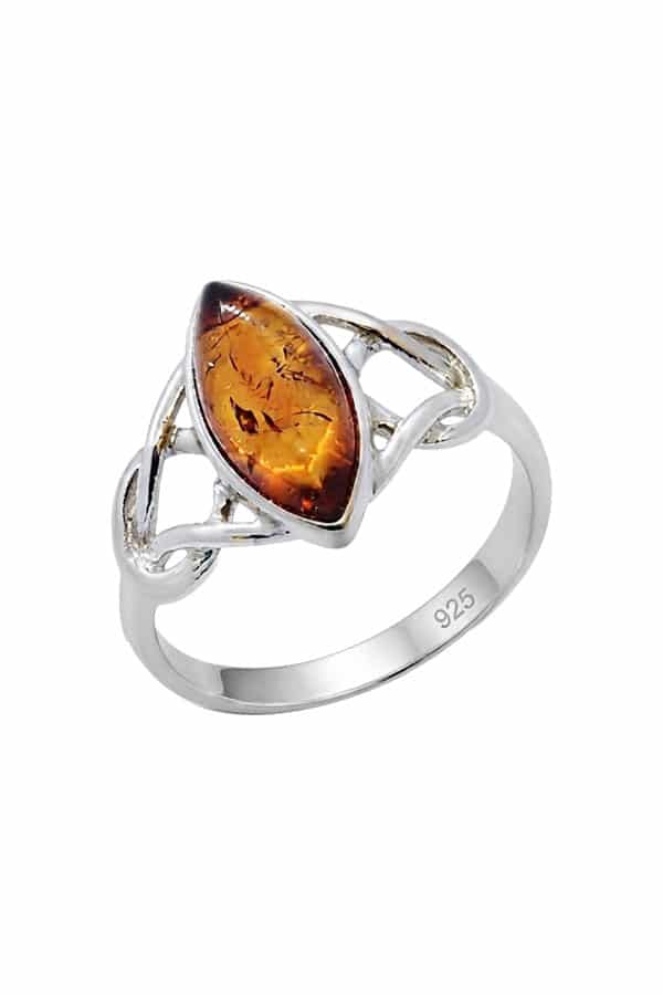 Bague-Celtique-ambre-Marquise et argent sterling