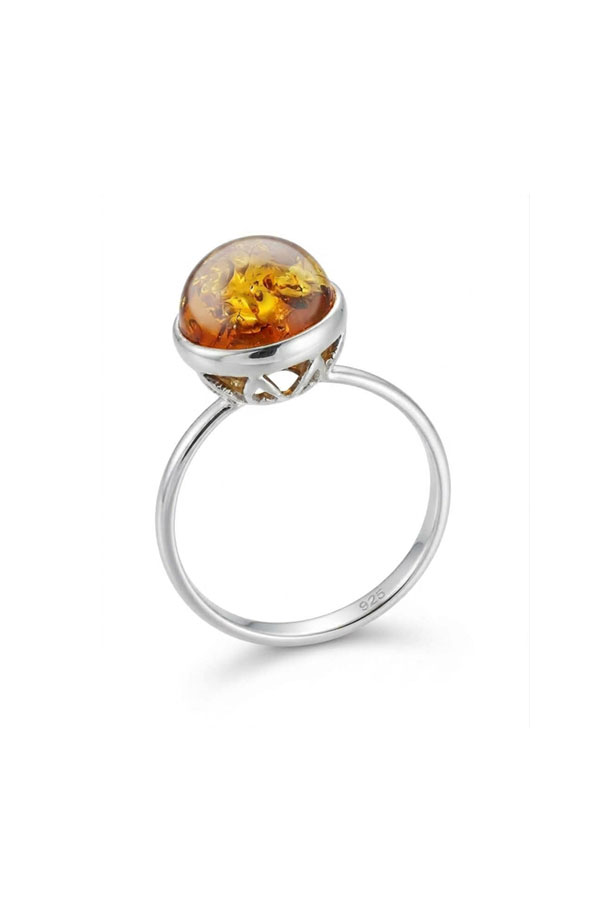 Bague ambre miel et argent brillant