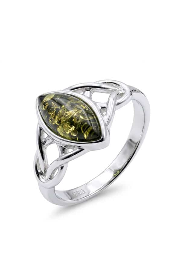 Bague ambre vert celtique argent, pour femme