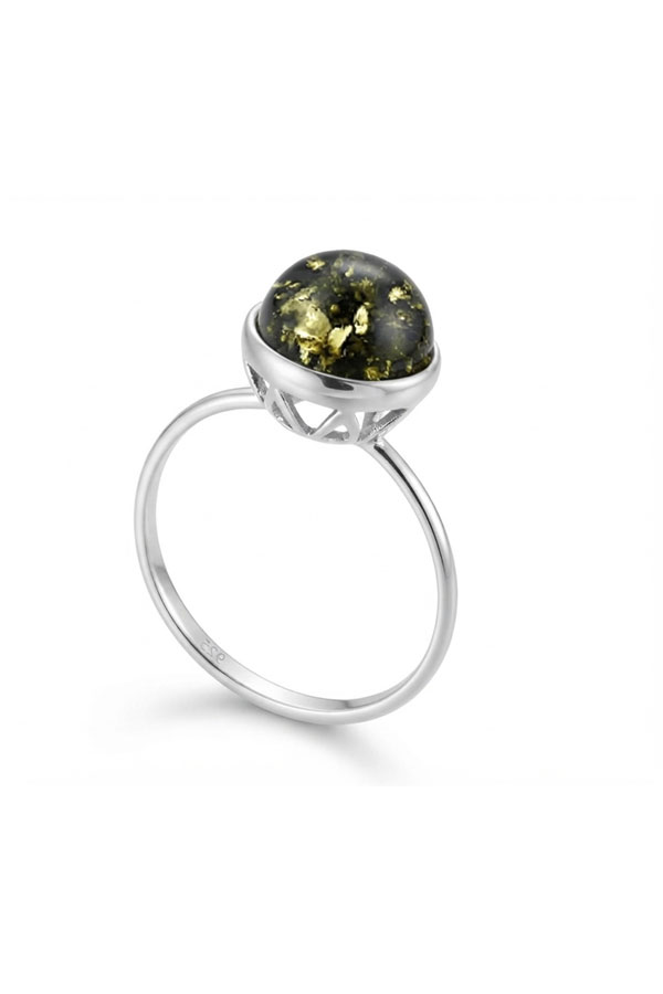Bague ambre verte et argent. Bijou pour femme