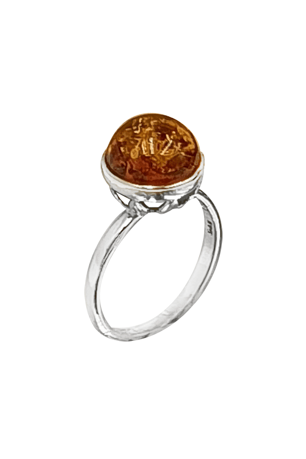 Bague Ancienne Réglable En Argent Et Ambre - Occasion