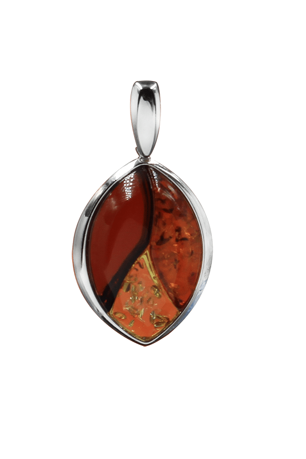 Pendentif Argent Et Ambre - 3 Billes D'ambre Naturel - Occasion