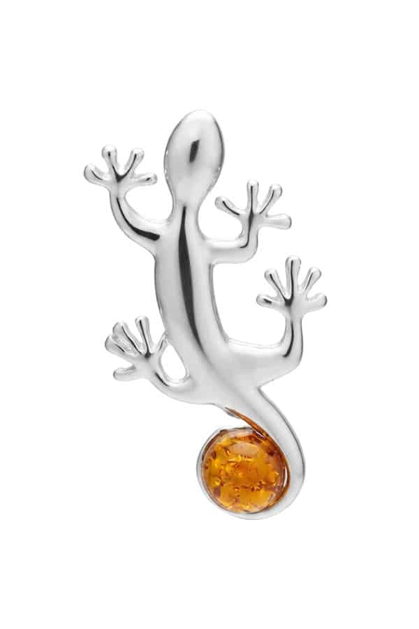 Pendentif salamandre en ambre miel et argent poinçonné 925