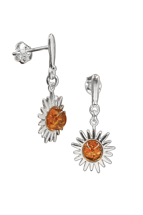 Boucles D'oreilles Clips Vintage Ambre Libertine - Forme Soleil En Métal Doré - Occasion