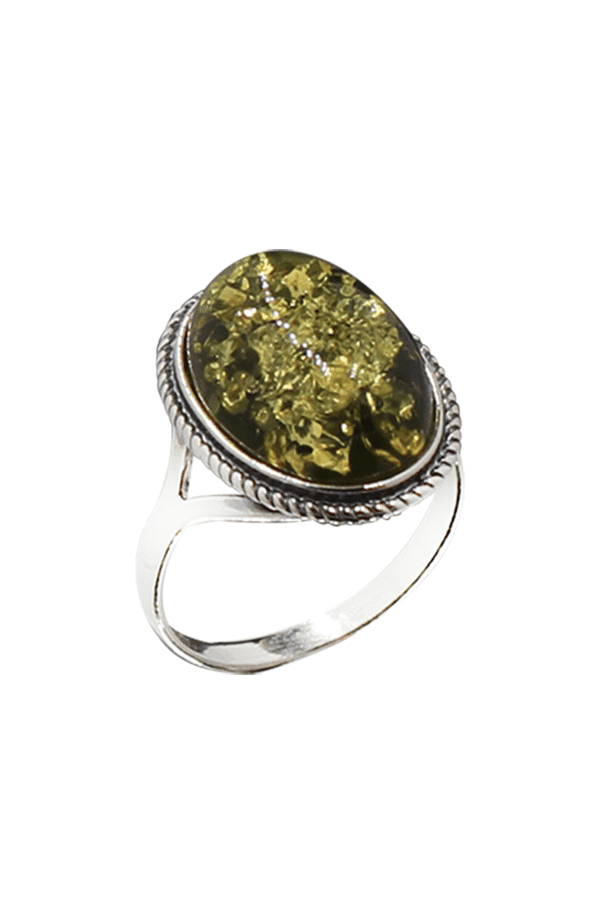 Bague Chevalière Résine Ambre Vert Irisé - Taille 62 - Occasion Comme Neuve