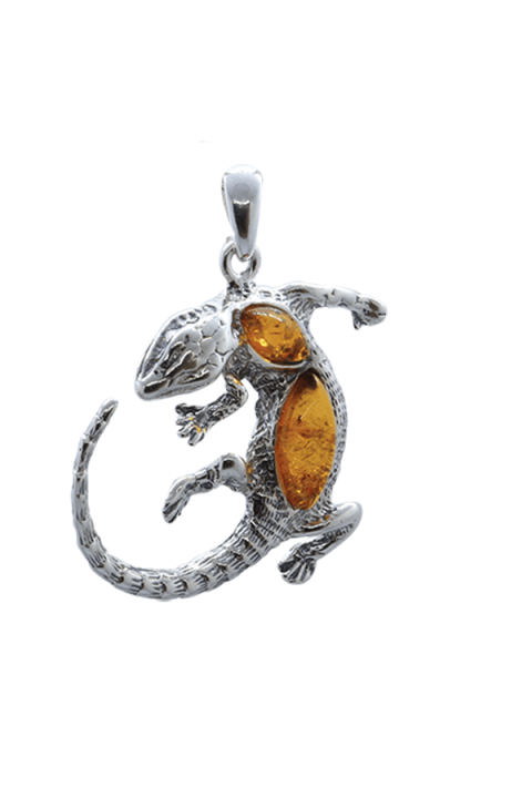 Pendentif Moderne En Argent Sterling Avec Pierre Synthèse Ambrée - Modèle P421 - Neuf Sans Emballage