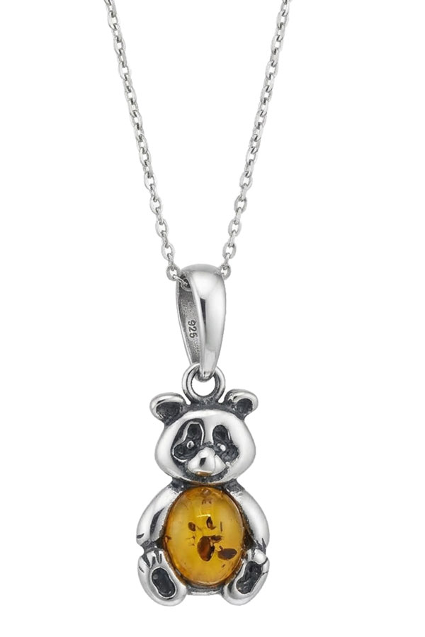 Pendentif ours ambre miel et argent 925/1000