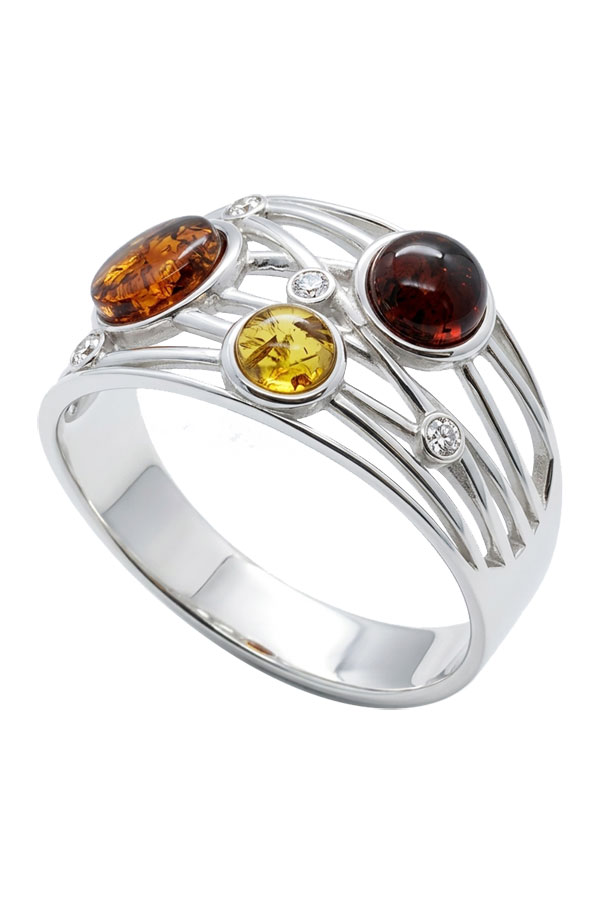 Bague Ambre & Zirconium Rhodié