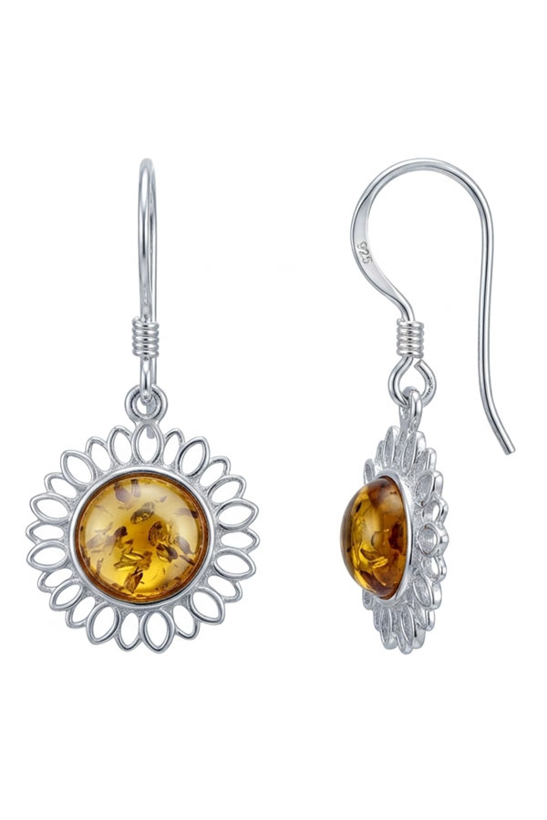 Boucles Ambre Fleur & Argent 925 poli