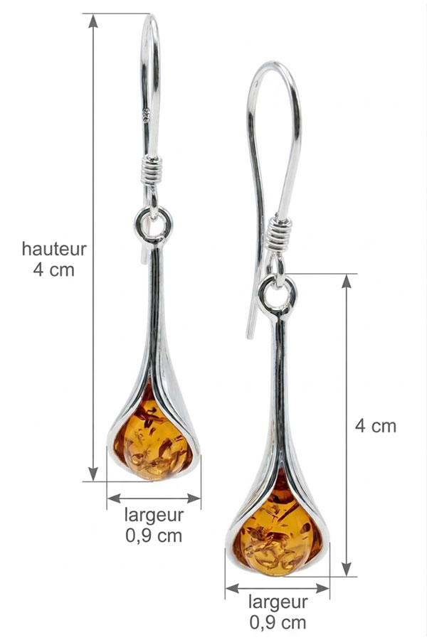 Boucles d'oreilles Argent 925 Ambre, dimensions