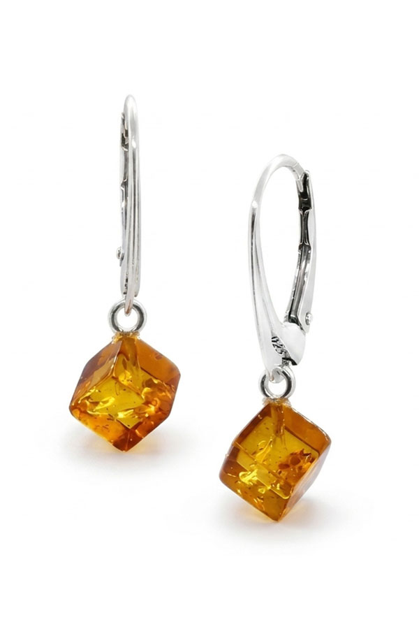 Boucles d'oreilles cube en ambre et argent