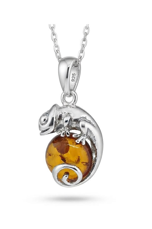 Pendentif reptile, sur une chaîne en argent rhodié