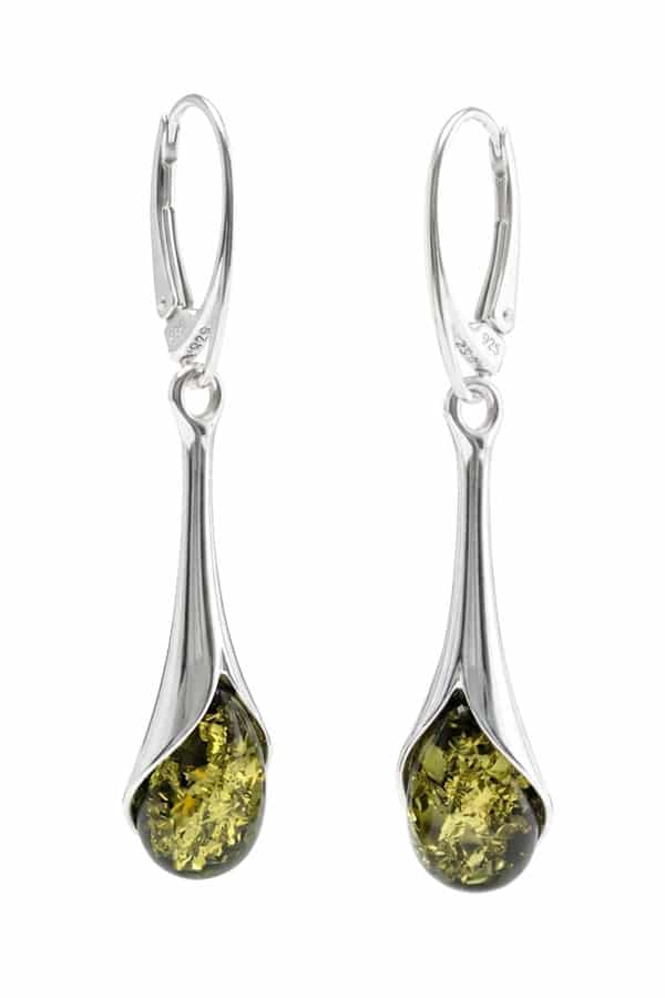 Boucles oreilles Ambre vert argent 925